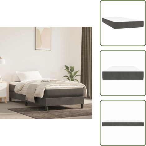 The Living Store Colchón de muelles ensacados firmeza media terciopelo gris oscuro 80x220x20cm - Colchón firmeza media