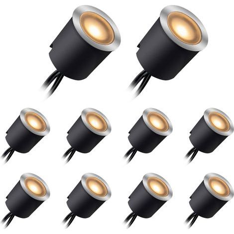 Einbau-LED-Terrassenleuchten-Sets mit Schutzabdeckung. Terrassenbeleuchtung. Gartenbeleuchtung. Wasserdicht (IP67). 10-teiliges Set mit warmweißen Leuchten für Garten und Terrasse.