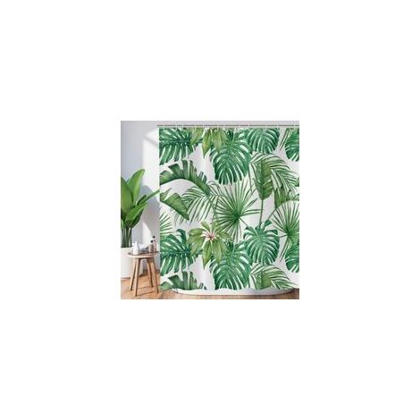 Rideau de Douche Feuilles Tropicales, 180 x 180 cm Imperméable, Motif Palmier, Tissu Polyester Lavable