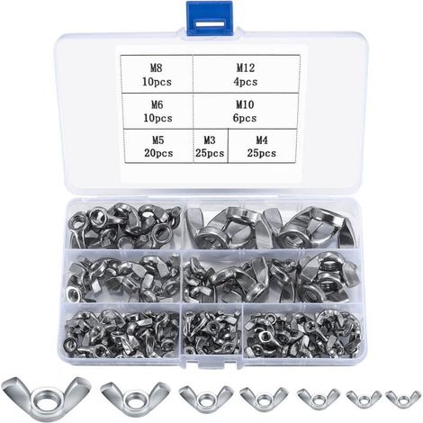 100 Pièces Écrous à Oreilles, Écrous à Papillon en Acier Inoxydable, Boulons à Ailette, Boulon de Serrage pour Fixation Outils de Bricolage Matériel Appareils électroniques, M3/M4/M5/M6/M8/M10/M12 (1/5)