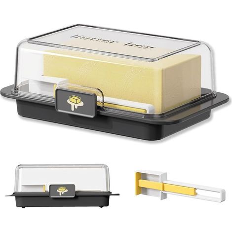 1 récipient coupe-beurre, avec couvercle transparent, pour stockage au frais, livré avec cutter intégré, en plastique réutilisable (1/5)