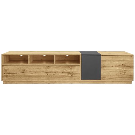 Meuble TV 200 cm contrasté design moderne rangements ouverts passe-câbles