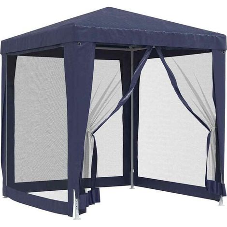 Tente de réception, quatre parois latérales en filet, bleue, 2x2 mètres, polyéthylène haute densité (PEHD). (1/5)