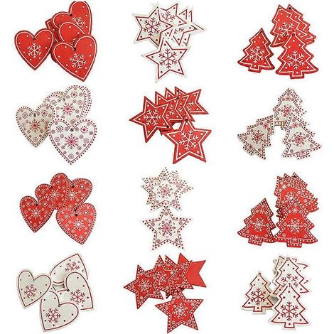 50 pendentifs en bois à motifs aléatoires pour Noël, décorations créatives et originales pour sapin de Noël, accessoires de bricolage et de décoration.-50pcs