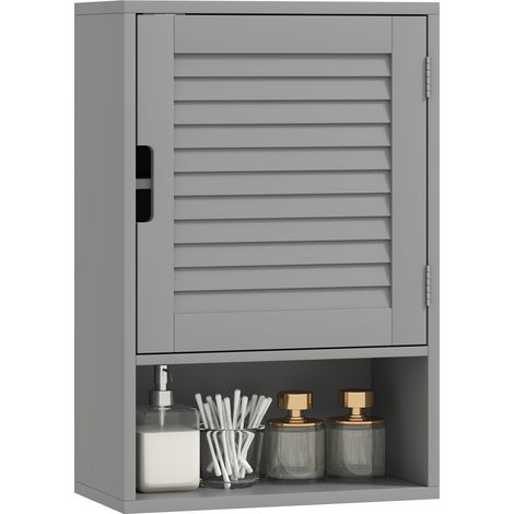 HOMCOM Bathroom Cabinet, Wall Mounted Cabinet with Adjustable Shelves, Grey