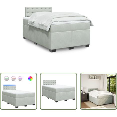 vidaXL LED-Beleuchtung - Boxspringbett mit Matratze Hellgrau 120x200 cm Samt (1/5)