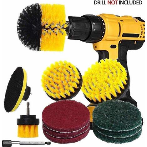 Borrborste Reinigungsset mit 15 cm Verlängerung, 4 Bürsten und 6 Pads, vielseitiges Bohrmaschinenzubehör, effiziente Reinigung von Bad und Küche. (1/4)