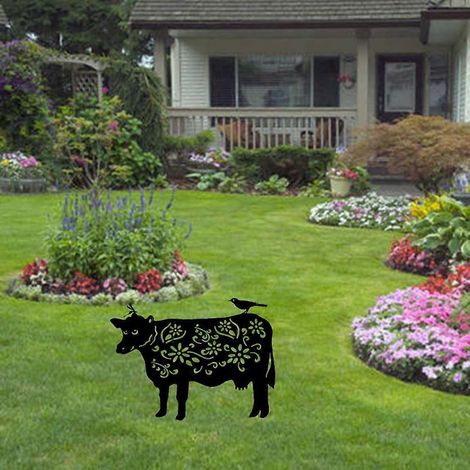 Décoration de jardin en acrylique représentant des vaches fleuries creuses, silhouettes et piquets. Panneaux décoratifs pour allée et cour. (1/4)