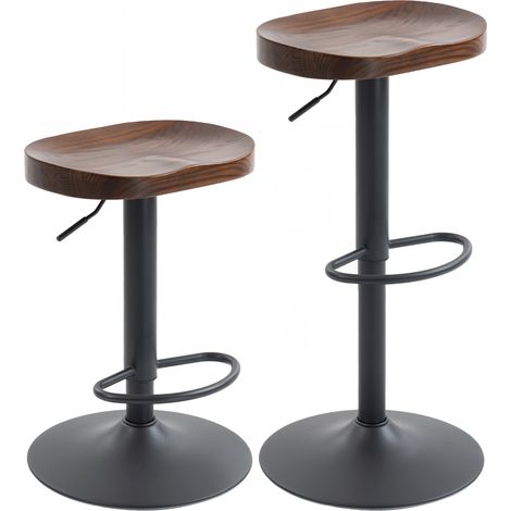 Tabourets de bar réglables pivotants lot de 2, chaises cuisine siège bois orme marron foncé (1/5)