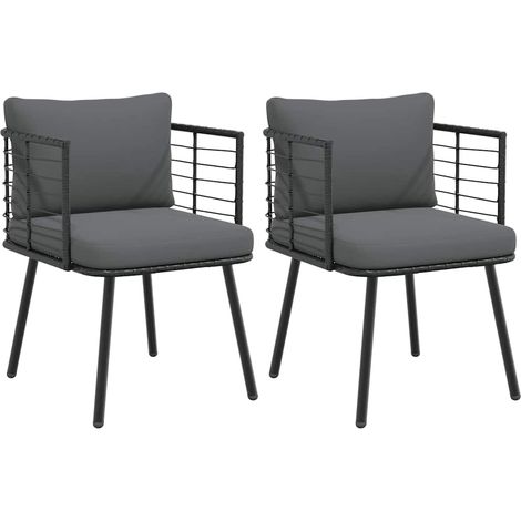 Gartenstühle 2 Stk. mit Kissen Schwarz Poly Rattan