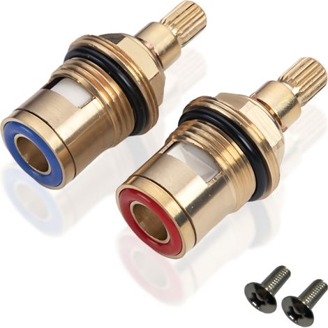 Cartouche Ceramique - Diametre 24 mm - Longueur 50 mm - Pour Robinet Bain Cuisine Salle De Bain - 2 Pieces (1 Bleu 1 Rouge)