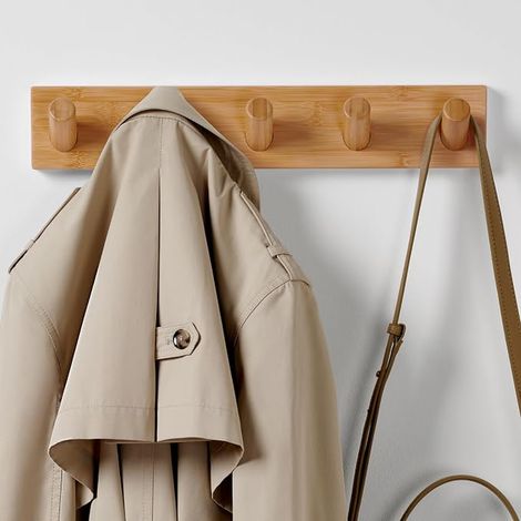 Wooden Wall Coat Rack with 5 XL Hooks - 42 cm (1/4)