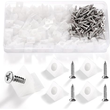 100 Pièces Cales de Réparation de Tiroir, Cales en Plastique pour Meuble Tiroir, Fixation Etagere Armoire Fond de Tiroir Réparer Les Cales, avec 100 Pièces Vis, 14  13  9.3mm (Blanc)