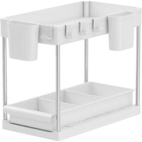 Rangement sous évier/étagère cuisine niveaux avec tiroir 2 blanc (1/4)