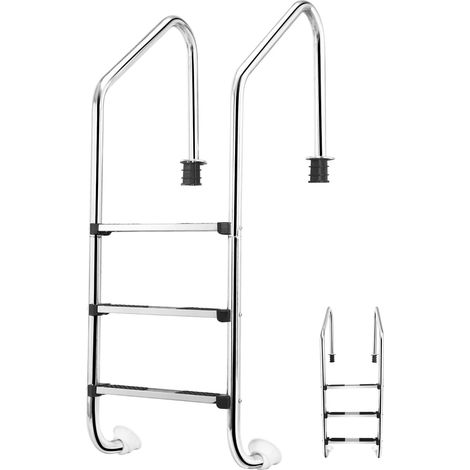 GOPLUS Echelle de Piscine a 3 Marches,Echelle de Marches de Piscine en Acier Inoxydable,Marchepied avec Protection Antiderapante pour Piscines, Centres de Spa, Parcs Aquatiques, Argente 53x23x147CM