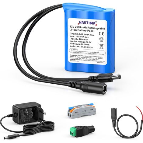 2600mAh 28,08Wh 12V Batterie Lithium-ION Rechargeable Adaptée aux Appareils Photo, Caméscopes, Lecteurs MP3, Claviers Électroniques, Routeur, Radio, etc. Chargeur et Connecteur Inclus (1/5)