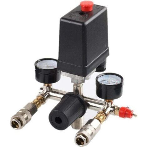 G1/4" Air Compressor Pressure Switch with Dual Outputs and Safety Valve Gauges Regulator SF20 Pneumatic Tool Accessory (1/4)