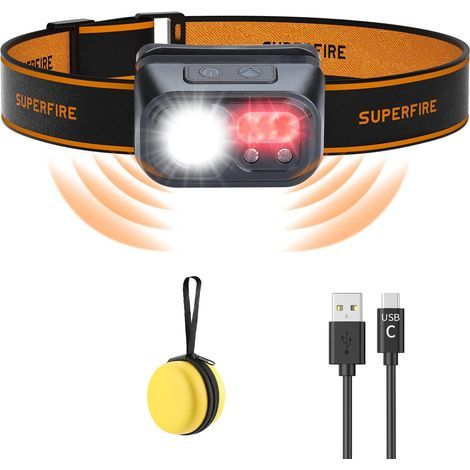 Rechargeable LED Headlamp, 500 Lumens Super Bright Sensor Headlamp with Red Light and 10 Light Modes, IP44 Waterproof, Hiking, Camping, Jogging (1/5)