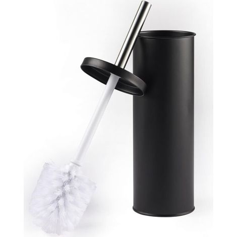 Ensemble Brosse & Support De Toilette – Brosse De Nettoyage pour Cuvette De Toilette, Poils Rigides, Support Hygiénique avec Couvercle, Mince pour Un Rangement Facile, Noir