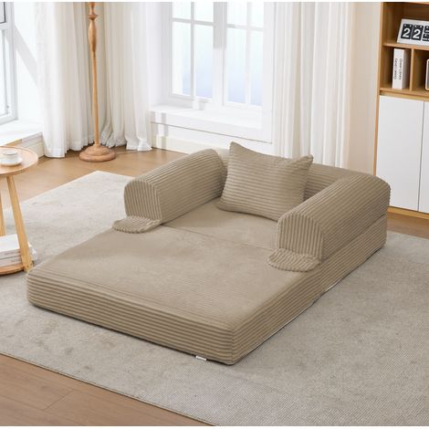 Divano letto 1 posto in tessuto corduroy, convertibile senza attrezzi, con cuscino (1/5)