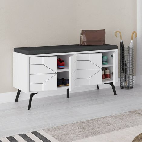 Zapatero Velma, Almacenaje para 8 Pares, 2 Estantes, 4 Puertas, 107x35x55h cm Blanco (1/4)