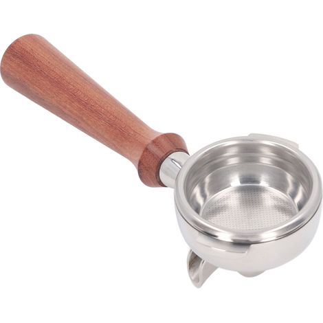 58-mm-Doppelmund-Siebträger für Nuova-Kaffeemaschinen, Edelstahl-Filterkorb, stabiler Holzgriff, F-förmig, brasilianisches Rosenholz (1/5)