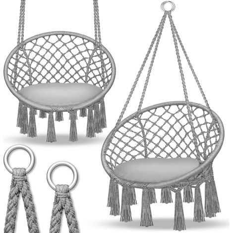 tillvex Silla colgante gris de 200 kg Silla colgante para interior y exterior Cesta colgante resistente a la intemperie Cesta colgante con cojín