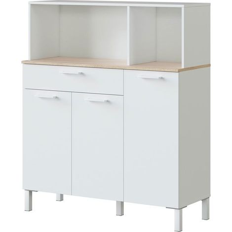 Mueble Auxiliar de Cocina Yuka Estilo Nórdico Color Blanco Artik y Roble Canadian 2 Huecos, 3 Puertas y 1 Cajón 108x126x40 cm (1/10)