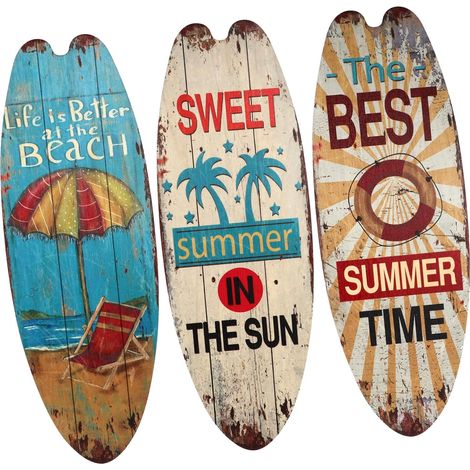 Planches de Surf Décoratives Design Créatif Texture Spéciale en Bois 3pcs pour Décoration Murale Estivale pour Salon ou Chambre (1/5)
