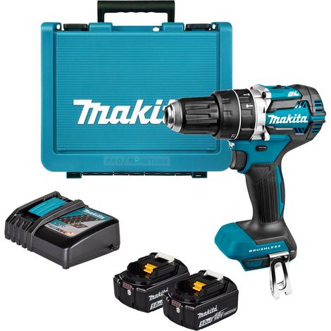 Makita DHP484RTE Taladro percutor 18V LXT BL con 2 baterías 5,0Ah, cargador rápido y maletín