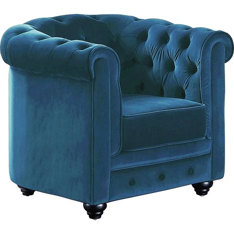 Poltrona CHESTERFIELD in velluto Verde petrolio (1/3)
