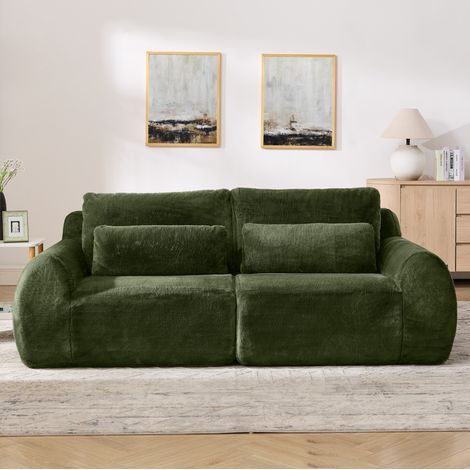 2-Sitzer Sofa grün aus Schaumstoff mit USB-Anschluss, Seitentasche und rahmenloser Konstruktion (1/5)