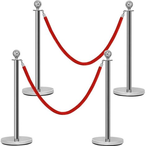 COSTWAY Poteaux de Guidage Barrières de Sécurité Système de Guidage Corde de Guidage pour les Personnes Corde Velours 1, 5m Rouge
