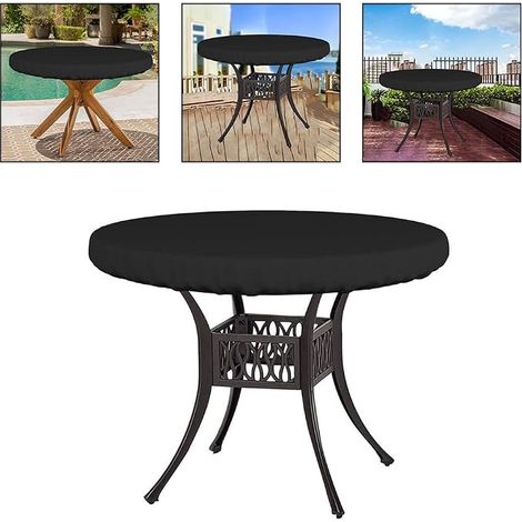 Funda protectora FACAIIO para mesa redonda Oxford 210D, impermeable y resistente a los rayos UV, para muebles de exterior, patio, jardín, negra, 92 cm (1/5)