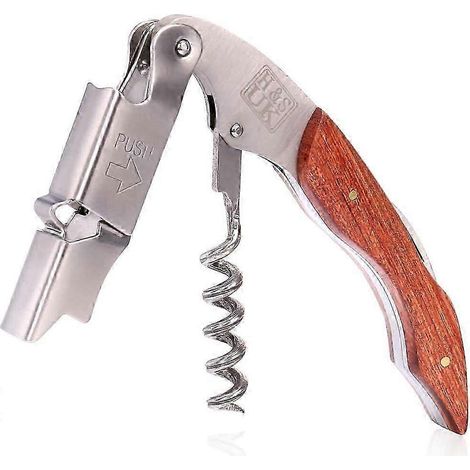 Tire-bouchon professionnel en acier inoxydable avec manche en bois et couteau à papier aluminium - Bon (1/5)