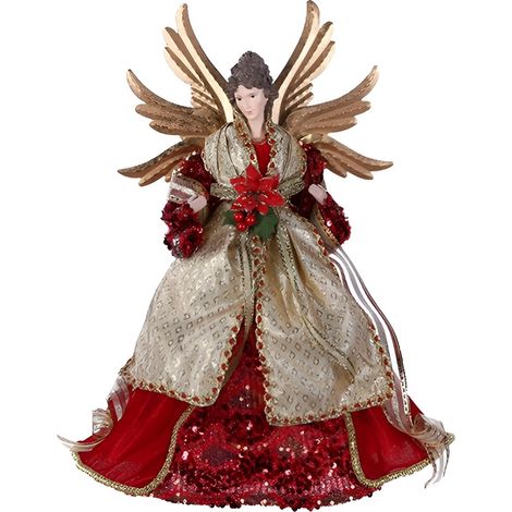 Angelo con ali h 40 rosso e oro puntale per albero di natale decorazione casa vestito Elegante Pelliccia e Ricami complemento d'arredo idea regalo