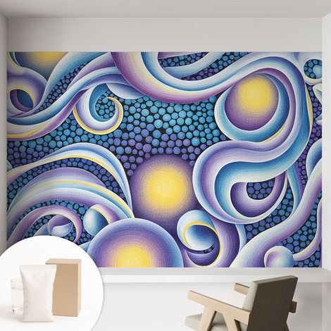 Carta Da Parati - Mural - Con Sala Da Pranzo - Camera Da Letto - Cameretta - Con Colla Gratuita Vortici colorati 152x104 cm (1/5)
