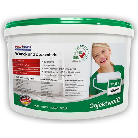 Pintura para interiores PROFHOME 300-31 Pintura universal para paredes y techos de buena opacidad blanco mate 12,5 L para 80 m2 (1/5)