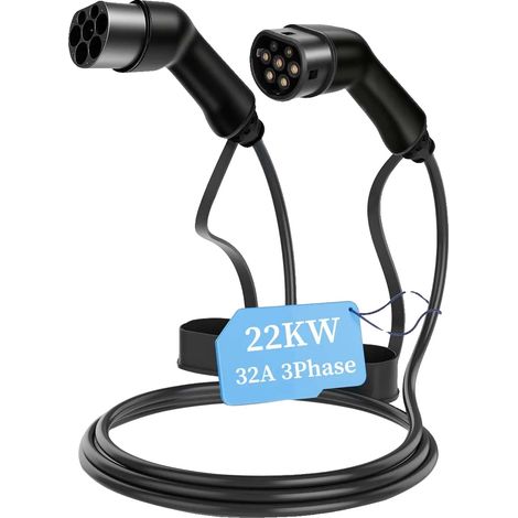 Cable de carga para vehículos eléctricos, 3 metros de longitud, clasificación IP65, 22 kW. (1/2)