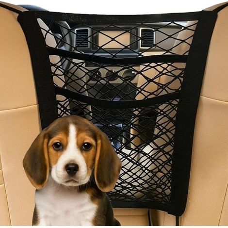 Lot de 2 barrières de protection pour chien pour voitures, filet de sécurité pour animaux de compagnie à 3 couches pour siège arrière, accessoires de voiture extensibles pour SUV/camion/coffre (1/5)