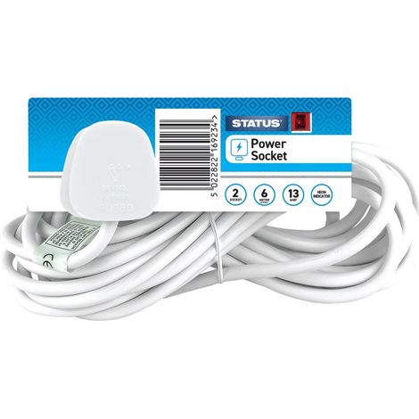 STATUS S2W6MS8 Extension Lead 240V 2-Gang 13A White 6m SIN2S6MW