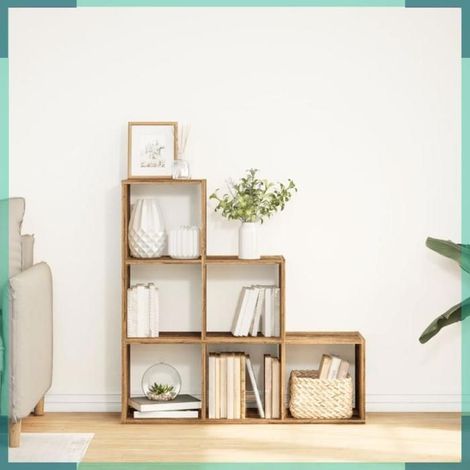 857965 étagère séparatrice de pièce à 3 niveaux vieux bois 99x29x99 cm (1/5)