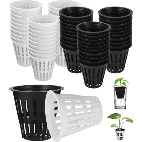 Pots Hydroponiques - 60 Pièces - Plastique Résistant - Paniers à Mailles Réutilisables - Jardinage Intérieur et Serre - Noir et Blanc 5,5cm (1/5)