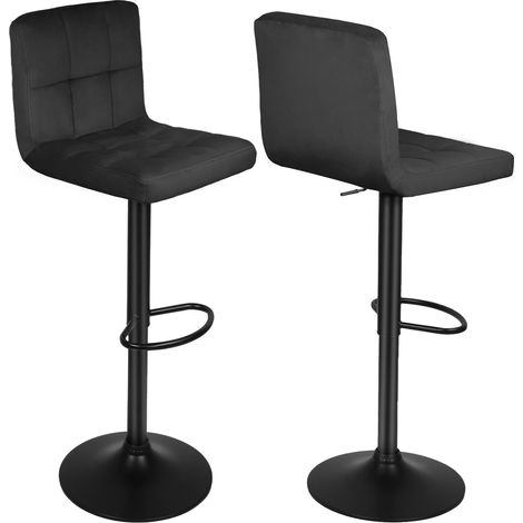 Lot de 2 Tabouret de Bar en Velours chaise de cuisine pivotante avec dossier et repose-pieds Noir (1/5)