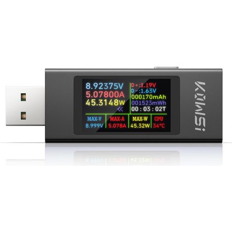 Testeur USB A 4-30V 0-12A, Multimètre Numérique Voltmètre Ampèremètre, Détecteur de Chargeur et de Câble USB, Wattmètre pour Batterie et Téléphone (KWS-MX23) (1/5)