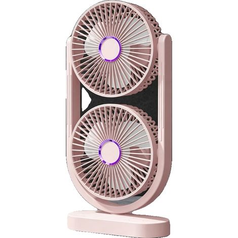 Ventilateur de bureau, double tête, rechargeable par USB, Rose (1/2)