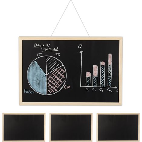 Tableau craie avec cadre en bois, lot de 4, lavable, pour bureau, pense bête à accrocher au mur, 40 x 60 cm, noir