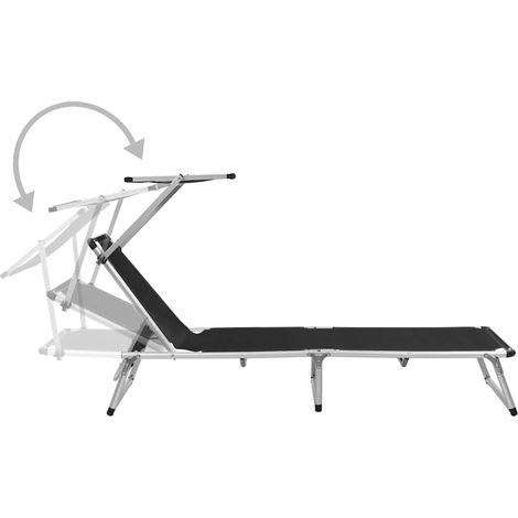 vidaXL Tumbona plegable con techo aluminio y textileno negra (1/2)