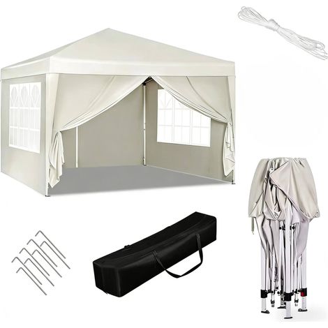 Gazebo pliant 3x3m beige en tissu Oxford avec armature métallique, hauteur réglable, pour jardin et événements extérieurs (1/5)