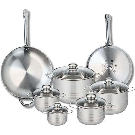 Ensemble de 2 Poêles de cuisson 28 et 32 cm et 5 faitouts 12, 14, 16, 20 et 24 cm Elo Profi Brillant